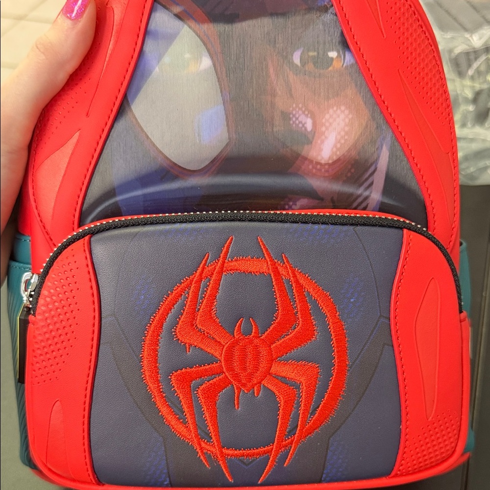 Loungefly Red and Blue Spider Emblem Backpack